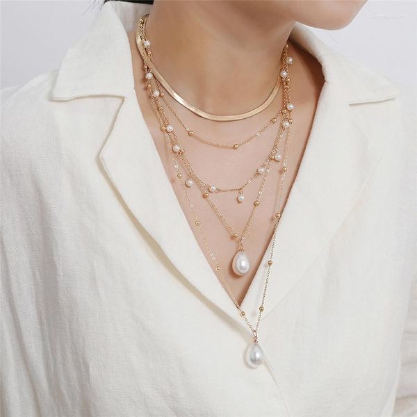 Подвесные ожерелья Гот барокко капля жемчужная ожерелье для женщин Винтажное многослойное цепное звено.