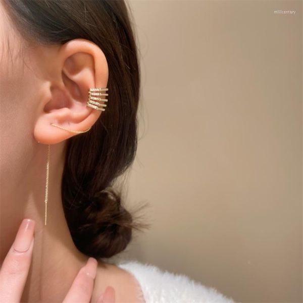 Brincos de costas 1pcs Fake Pierceing Long Tsaale Ear manuquim jóias de joias de ouro clipe de cristal de prata sobre cartilagem para mulheres Ohrringe Silber