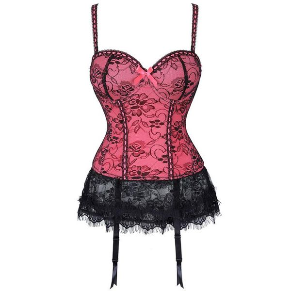 Bustiers Korsetts Spitze Korsett Kleid Sexy Unterwäsche Overbust Bustier Mit Cup Push-Up BH-Träger Gürtel Frauen Atmungsaktive Dessous