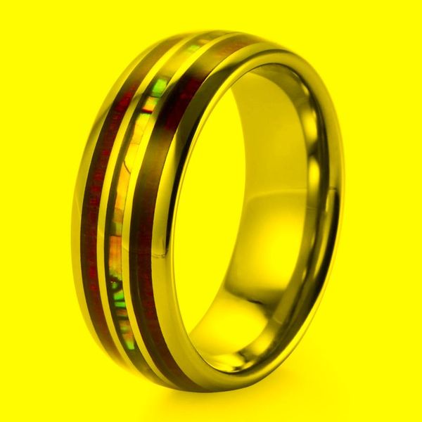 Eheringe Natur 8 mm Wolframcarbid-Ring mit echten Holz-Buntfragmenten eingelegt/Mehrfarbiges Verlobungsband für Männer/FrauenWeddi