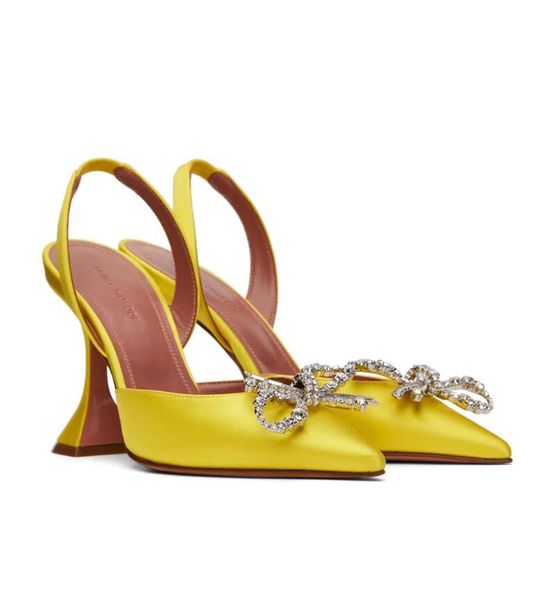 Amina muaddi Sandali Scarpe eleganti Slingback a punta in raso Décolleté con papillon Cristallo-girasole tacco alto Donna Designer di lusso Matrimonio per feste Con scatola