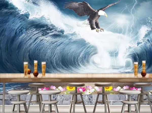 Papéis de parede CJSIR papel de parede personalizado Sea Eagle Surf TV Background Decor Home Backgrounds Room de estar Mural 3D 3D