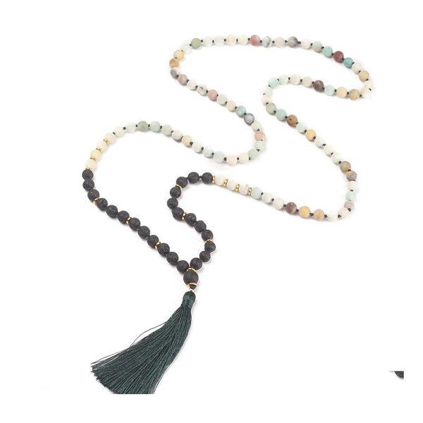 Altri bracciali avvolgenti con collana di pietra amazzonite lunghi con donne a ciondolo di nappe con gioielli fatti a mano per la meditazione buddista yoga dhyeo