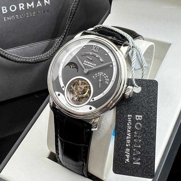 Designer relata o movimento relógios de pulso Borman SeagullWatchwatch de luxo masculino relógios mecânicos de fase de lua