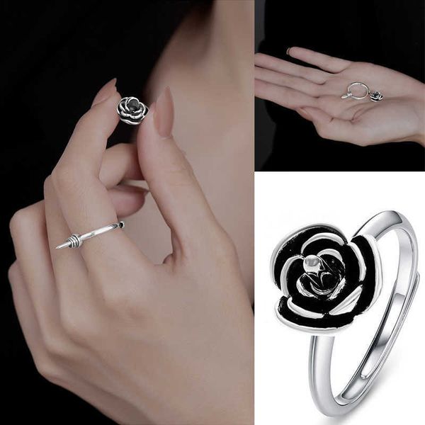 Anéis de banda 1pc destacável girar os anéis de flores de rosa para mulheres vintage criativo rotativo anel de defesa próprio feminino jóias wr20 aa230306