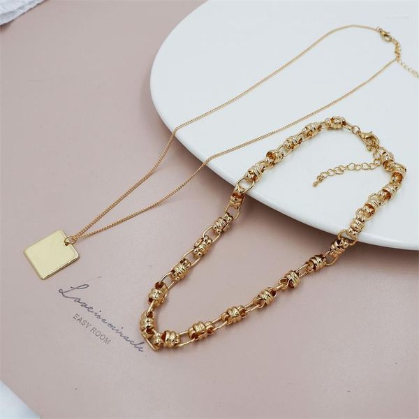 Cadeias Moda Moda Multi Layer Colar Square Colar Alloy Trendy Zinc For Women Gold Silver Color Design Jóias Giftchains