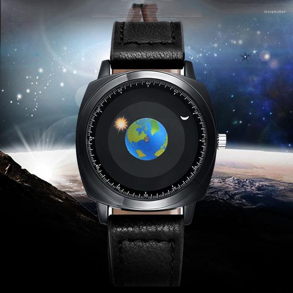 Principais relógios Addies moda criativa rotativa Earth Watch Silicone Leather Quartz Sports Men e feminino Relogio Masculino