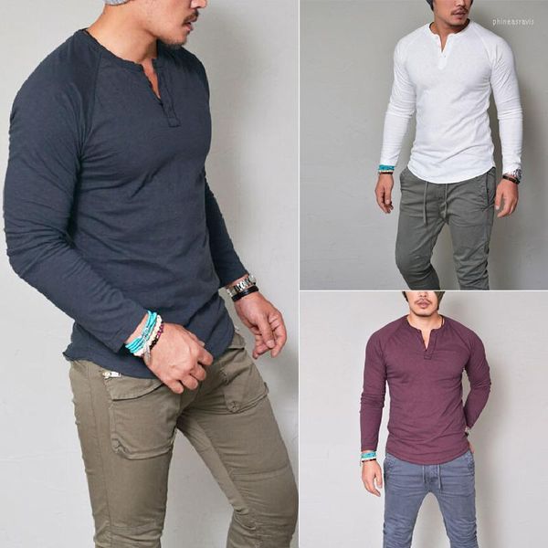 Camisetas masculinas de outono masculino fit v pesco