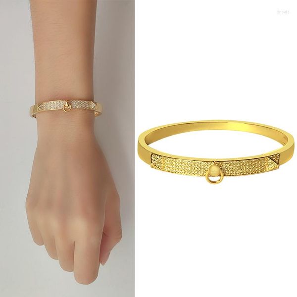 Bangle Lovers Bracelets Bangles de mulher e Binch Cubic Zirconia Golden Jewelry Gifts African Dubai