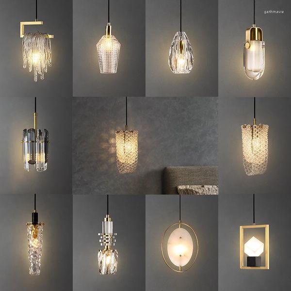 Lampadari Modern Crystal LED Lampade a sospensione Camera da letto Comodino Lampada a sospensione Corridoio Soggiorno TV Sfondo Decorazione artistica Apparecchio di illuminazione