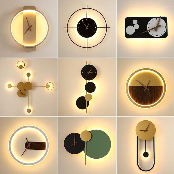 Lampada da parete Orologio nordico Decorativo Acrilico Silenzioso Soggiorno Camera da letto Sala da pranzo Riparo di lusso a LED per interni residenziali