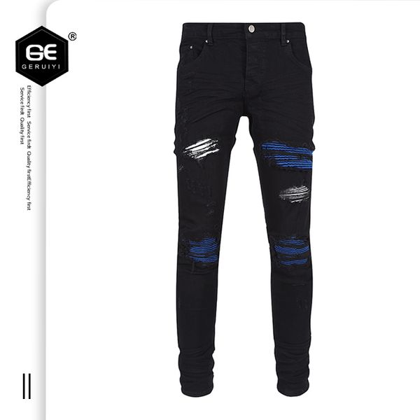 Herren Jeans Neues Design Europa und der United States Tight Casual Patch gewaschene Füße Jeans Herren High Street Fashion Hosen Teenager Mode