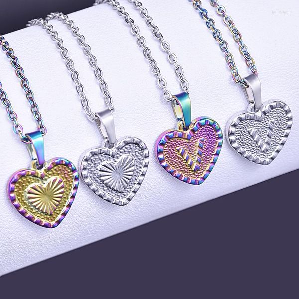 Colares pendentes de aço inoxidável em forma de coração inicial 26 letra para mulheres palavras words alfabet Chaker amigo presente jóias