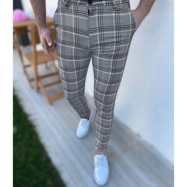 Calças masculinas Spring Autumn Man Homem Casual Plaid Suit Pants Trabalho de negócios Calças formais para homens Vestidos de vestido homens Slim Fit Troushers Clothing Mens 230307