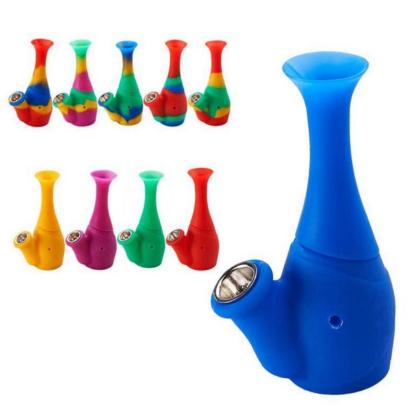 Bunte tragbare abnehmbare Bubbler-Rohre aus Silikon für trockene Kräuter, Tabakfilter, Metallschüssel, innovative Vasen-Stil, Bong, Wasserpfeife, Wasserpfeife, Rauchen, Zigarettenhalter, DHL