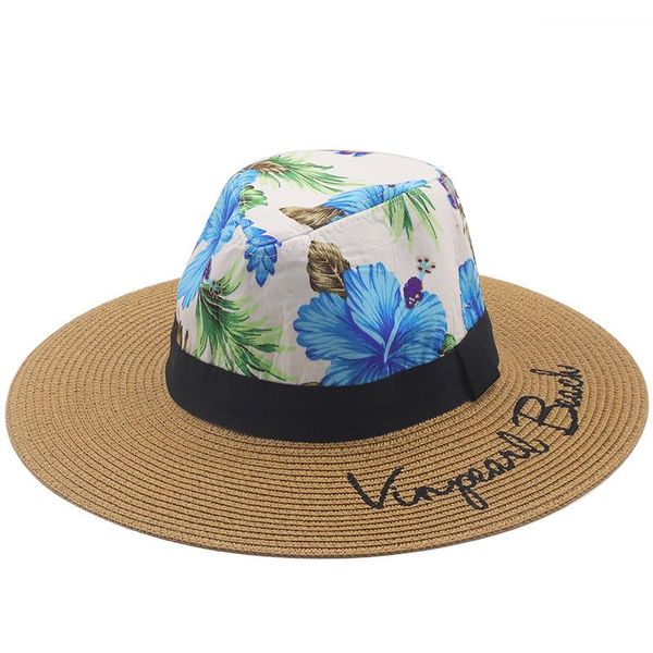 Cappelli larghi Brim Lettera estiva Cappello ricamato Panama Straw Straw Maschio e femmina Womens Sun Beach Upf50 pieghevole