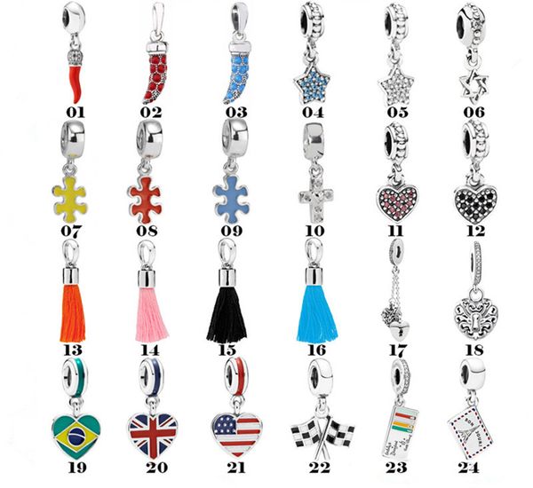 Hochwertige Sterlingsilber-Pandora-Charm-Liebes-Anhänger-Kreuz-Flaggen-Anhänger-Perlen für modische Frauen-Armband-Charm-Perlen