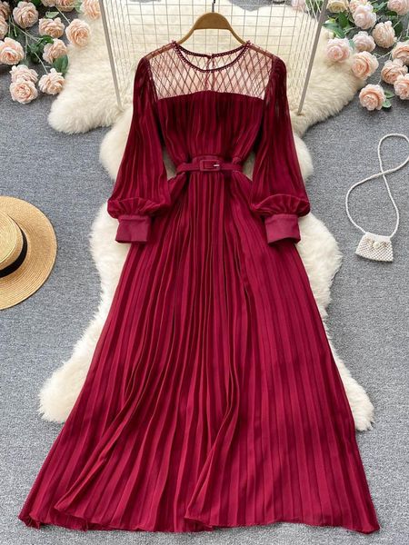 Casual Kleider 2023 Herbst Winter Französisch Frauen Kleid Sanfte Plissee Dünne Lange Chiffon Solide Fee Stil Taille Umschulung Urlaub Vestidos