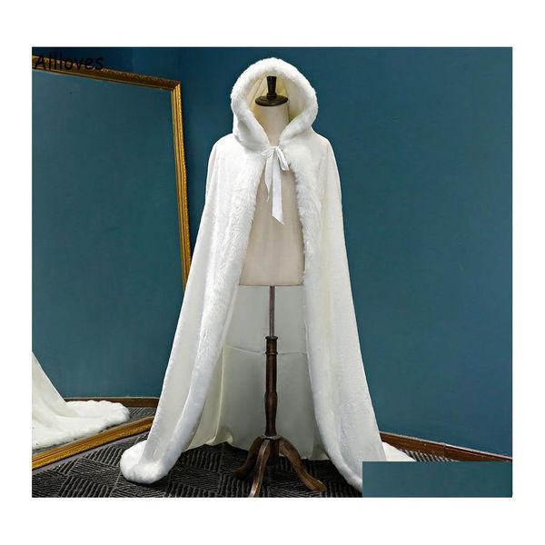Ceketler kış uzun sıcak düğün pelerinleri beyaz sahte kadınlar pelerin pelerin taban uzunluğu gelin şal kürk pelerin ceket adt gelin sargısı cl1560 dhjju