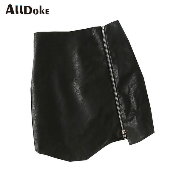 Saias Alldoke Primavera verão 2023 Zipper assimétrico PU Mini Mulheres Mulheres High Cídhar A-Line Salia Vintage Femme Jupe