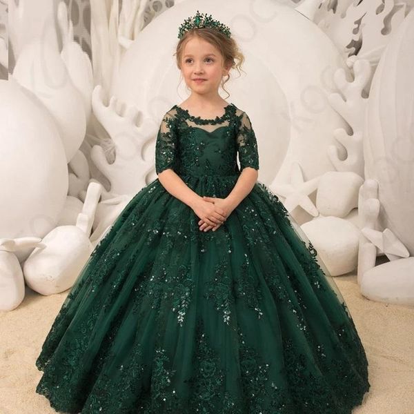 Principessa Flower Girl Abiti Appliques Bow Ball Gown Compleanno Spettacolo Robe De Demoiselle Prima Comunione