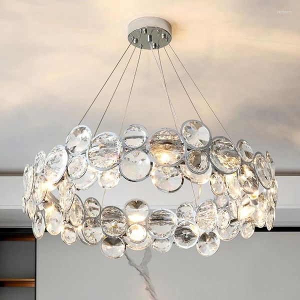 Kronleuchter Moderne LED-Kronleuchter für Wohnzimmer Luxus Glas Hängelampe Home Decor Innenbeleuchtung Silber / Gold Rundes Schlafzimmer Glanz 2023