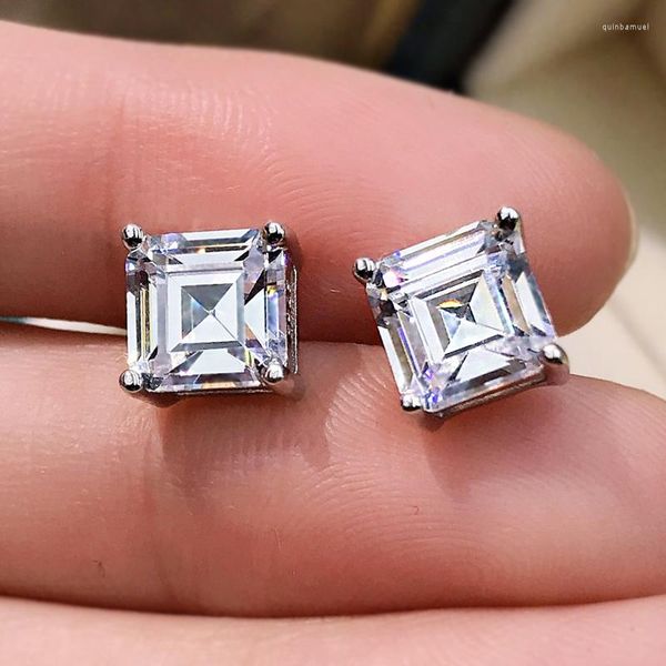 Orecchini a bottone Classic 7MM Square Lab Moissanite Diamond Pure 925 Sterling Silver Fine Jewelry Regali di nozze