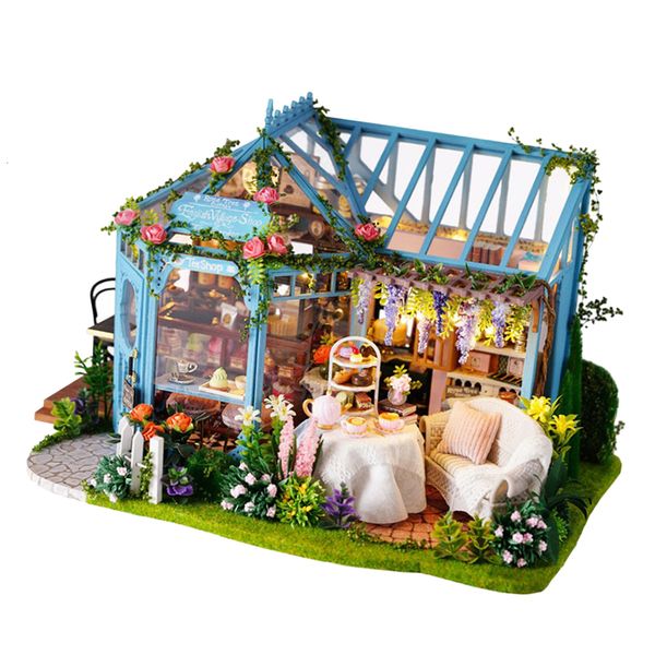 Puppenhaus Accessoires Magideal 1/24 Miniatur Diorama Dollhouse Diy Kit Gartenkuchen Shop Teehaus 230307