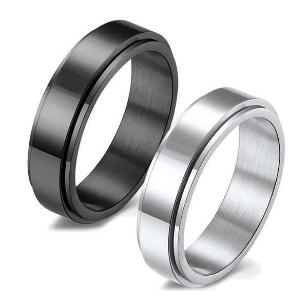 Band Yüzükler Moda 6mm Paslanmaz Çelik Anksiyete Yüzüğü Kadın Erkek Spinner Fidget Yüzük Stres Giderici Eğilim Punk Düğün Band Takı Hediye AA230306