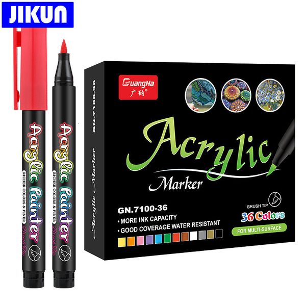 Marker JIKUN 36 Farben Acryl Pinsel Stifte Für Stoff Rock Malerei Stift Keramik Glas Leinwand DIY Karte Machen Kunst Liefert 230306