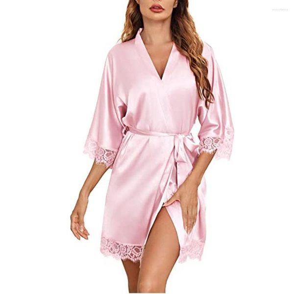 Damen-Nachtwäsche, Damen-Satin-Kimono-Roben, Seide, kurze Brautjungfern-Robe, Dessous-Morgenmantel, S-XXL