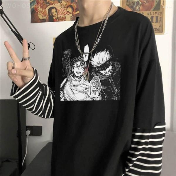 Erkekler Tişörtleri Komik Anime manga Jujutsu Kaisen Yuta Okkotsu ve Gojo Satoru T-Shirt Harajuku Street Giyim Erkek Kadın Hip Hop Uzun Kollu Gömlek