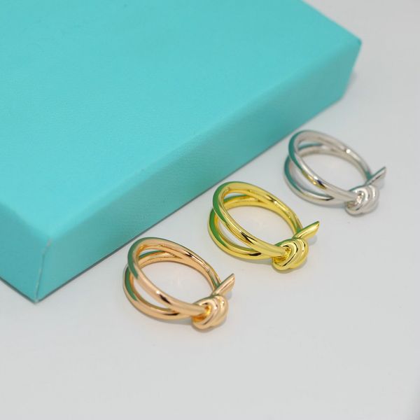 Anello doppio nodo placcato oro 18 carati anello classico design donna corda nodo regalo di nozze all'ingrosso con sacchetto per la polvere