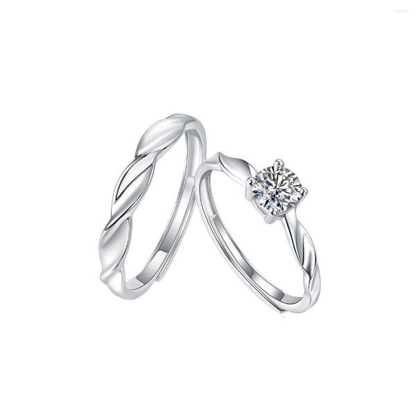 Кластерные кольца 925 Moissanite Heavenly Match Творческая регулируемая пара мужчин и женщин Пара Оптовая стенда из нержавеющей стали.