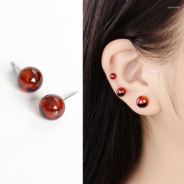 Ohrstecker Hohe Qualität 925 Sterling Silber Einfache Naturstein Rote Granat Perlen Weibliche Frauen Schmuck Mädchen Nettes Geschenk