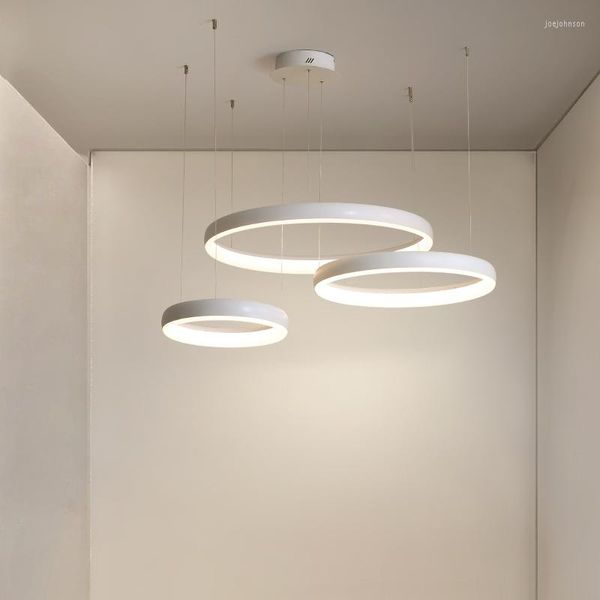 Pendelleuchten Nordic Designer Einzelkreis Schwarz/Weiß LED-Kronleuchter Modernes Wohnzimmer Schlafzimmer Hängelampe Esszimmer Schwarze Leuchte