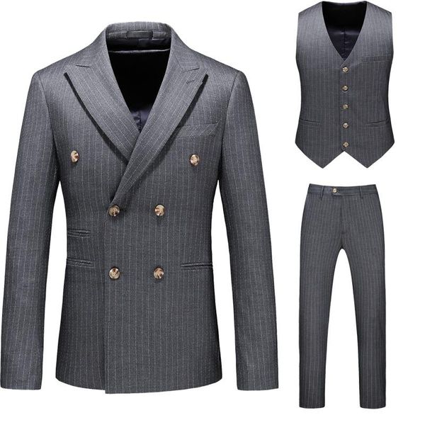 Abiti da uomo Blazer Primavera e autunno Abito coreano da uomo grigio a righe slim da lavoro in tre pezzi