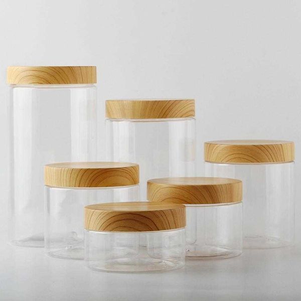 Garrafas de armazenamento JARS PLÁSTICO BRANGEIRA BISCOUT Biscoit Wood Wood Grain transparente jarra selada Cozinha Grãos de tempero à prova de umidade Armazenamento J230301