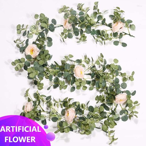 Декоративные цветы 1Pack Artifice Eucalyptus Flower Garland с виноградными листьями зелень для свадебного арки стола декор