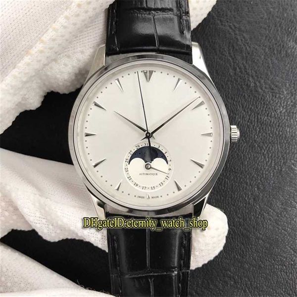 Orologi di design Ultra Edition Master Thin Moon White Dial Cal Automatic Mens Watch Correct Moon Phase Steel Case Leather-Stra265P