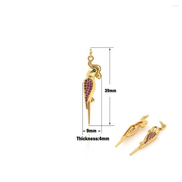 Charms Micro-Pave Ping Pingente Parrot Gold Acessórios de jóias cheios de ouro adequados para pulseiras e colares DIY Fazendo charme CZ