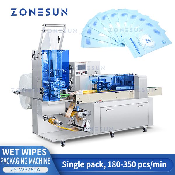 ZONESUN Attrezzatura industriale Confezione singola di salviettine umidificate che fa la macchina Salviette per neonati Asciugamano di carta Bagger per tessuti Linea di imballaggio antisettico ZS-WP260A