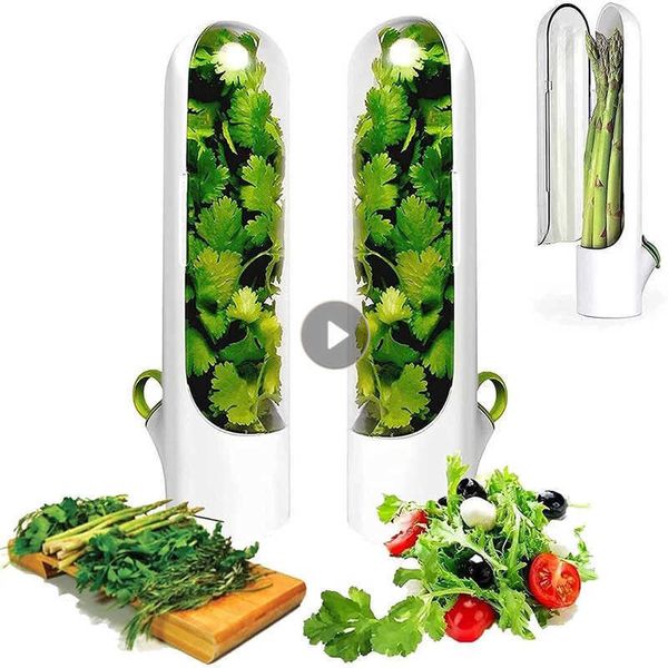 Garrafas de armazenamento Jars 12pcs Gadgets de cozinha recipiente de erva fresca recipiente de especiarias transparente para preservador de geladeira 3 semanas de vegetais xícara fresca j230301