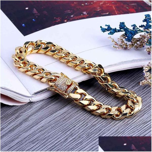 Bracelets de charme 7/8 polegadas 10mm Miami Cuban Link Iced Out Gold Sier Hiphop Bling Bling Corrents Mens Jewelry Drop Deliver