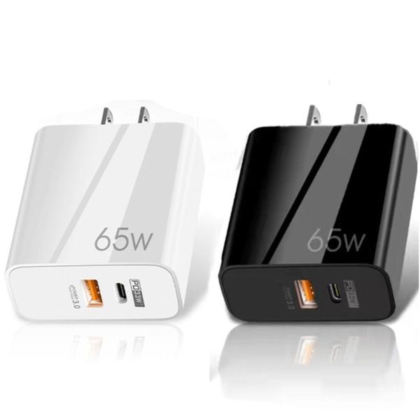 65W Super Fast Quick Charge Eu US UK PD 2Ports Caricatore da muro Tipo c Adattatori di alimentazione USB-C per Iphone x xr 12 13 Pro Max Samsung Tablet PC