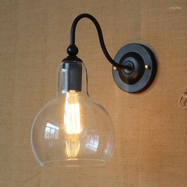 Lampada da parete anticata in ferro battuto vintage in stile retrò, applique tipo Edison, lampadina 220V, lampade industriali americane con vetro