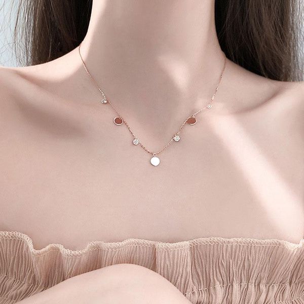 Chokers VJGYHO 925 Sterling Silber Französisch Runde Stück Anhänger Halskette Scheiben Schlüsselbein Kette Für Frauen Feine Mode Schmuck