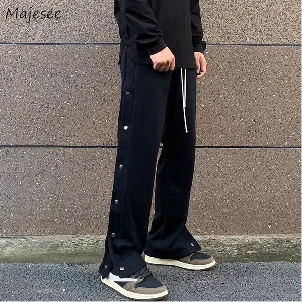 Pantaloni da donna Casual Uomo Nero Bottone Baggy Europeo Elegante Ulzzang Bello Hip Hop Streetwear Adolescente Dritto Moda Chic 230307