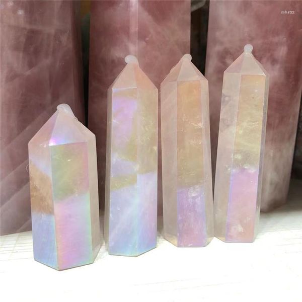 Estatuetas decorativas 1pc aura natural rosa quartzo de cristal wand cura energia energia decoração de reiki torre polida de reiki