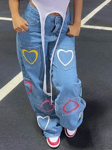 Jeans da donna Kalevest Y2K High Street Baggy Blu Gyaru Denim Vita Hippie Vestiti Pantaloni da donna Rave Abiti Tasche Pant 2023